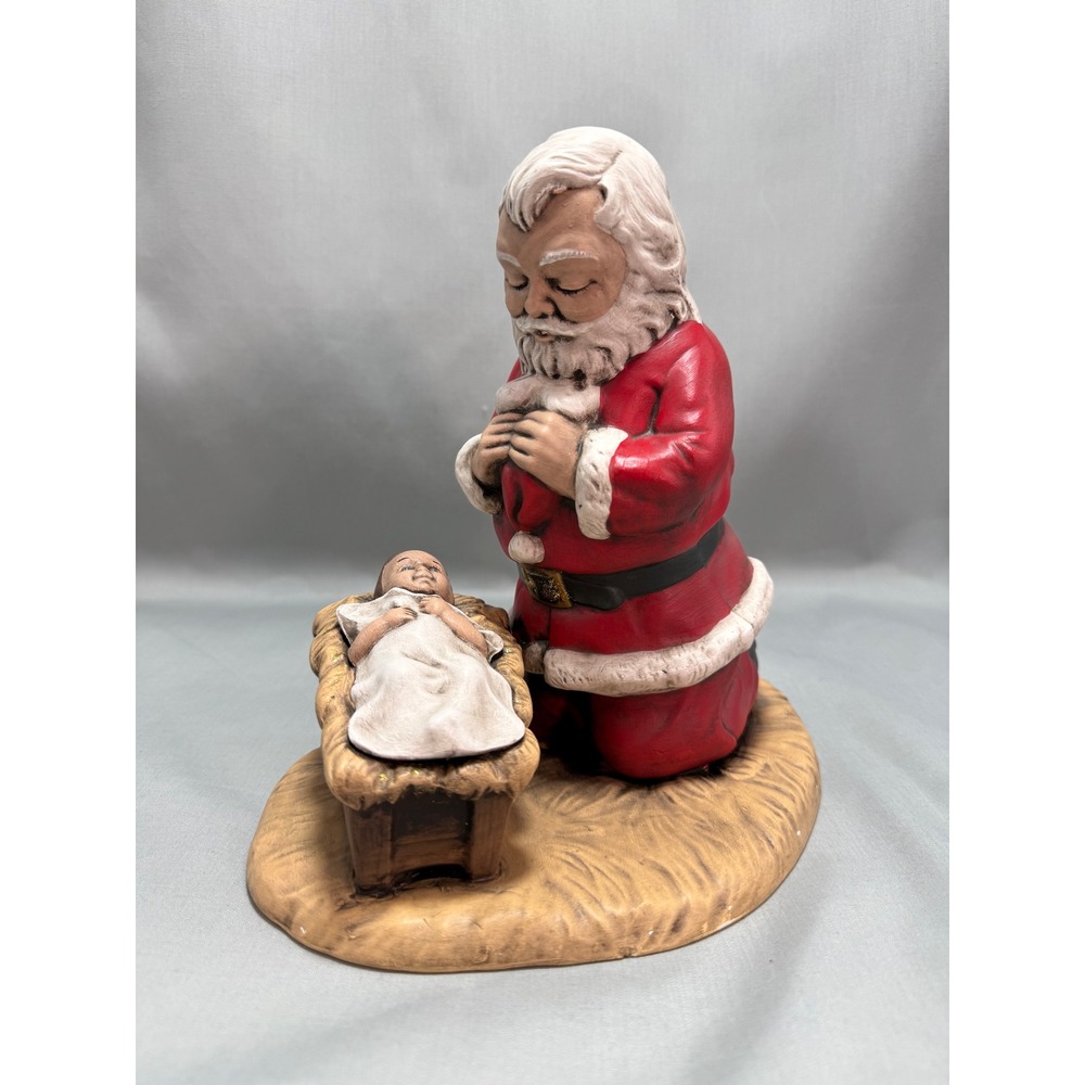 Vintage Kneeling Santa Baby Jesus Nativity Figurine Red Ceramic Religious 8"